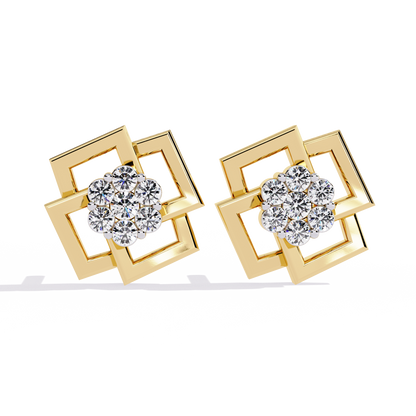 Flower Shape Lab Grown Diamond Stud Earrings Close-Up Detail