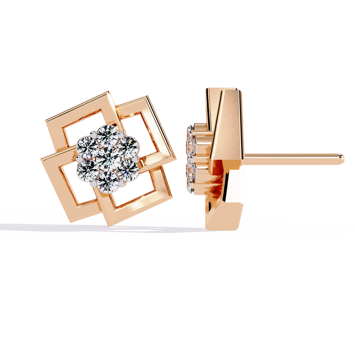Flower Shape Diamond Stud Earring Side Profile Showing Setting