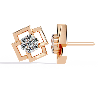 Flower Shape Diamond Stud Earring Side Profile Showing Setting