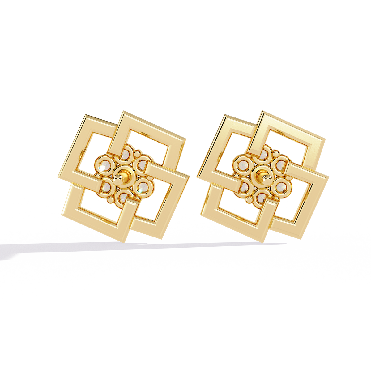 Round Cut Lab Grown Diamond Flower Earrings Facet Detail