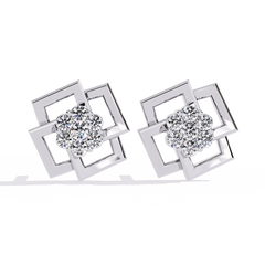 Round Cut Lab Grown Diamond Flower Shape Stud Earring Front View