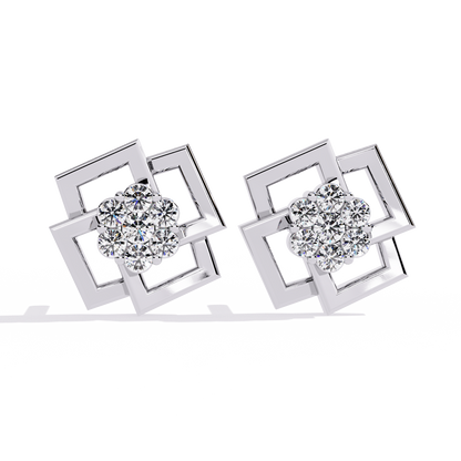 Round Cut Lab Grown Diamond Flower Shape Stud Earring Front View