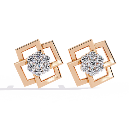 Round Diamond Flower Stud Earrings Side Angle View