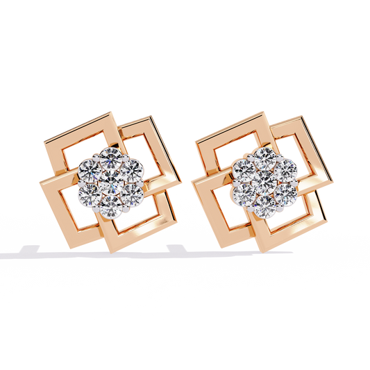 Round Diamond Flower Stud Earrings Side Angle View