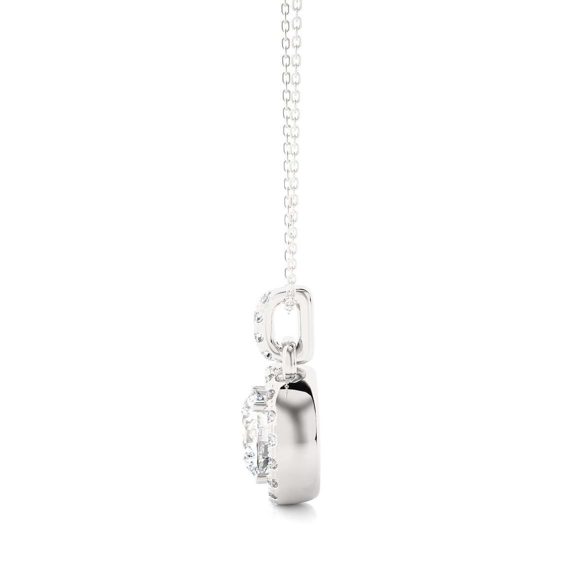 Halo Round Cut Diamond Pendant Necklace in 14k Solid Gold with Labgrown Diamond Accent - HIGHCARAT DIAMONDS