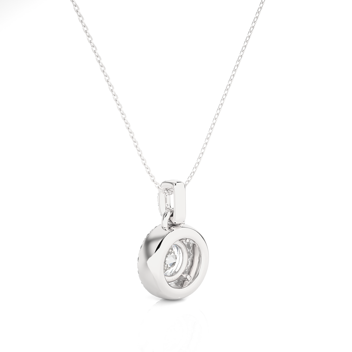 Halo Round Cut Diamond Pendant Necklace in 14k Solid Gold with Labgrown Diamond Accent - HIGHCARAT DIAMONDS