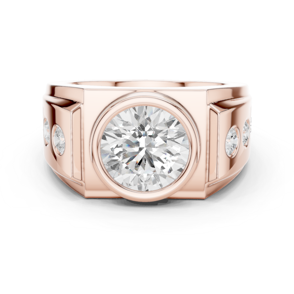 14k Solid Rose Gold Lab Grown Round Shapes Diamond Elegance Sparkle Men Ring Gift For Birthday - HIGHCARAT DIAMONDS