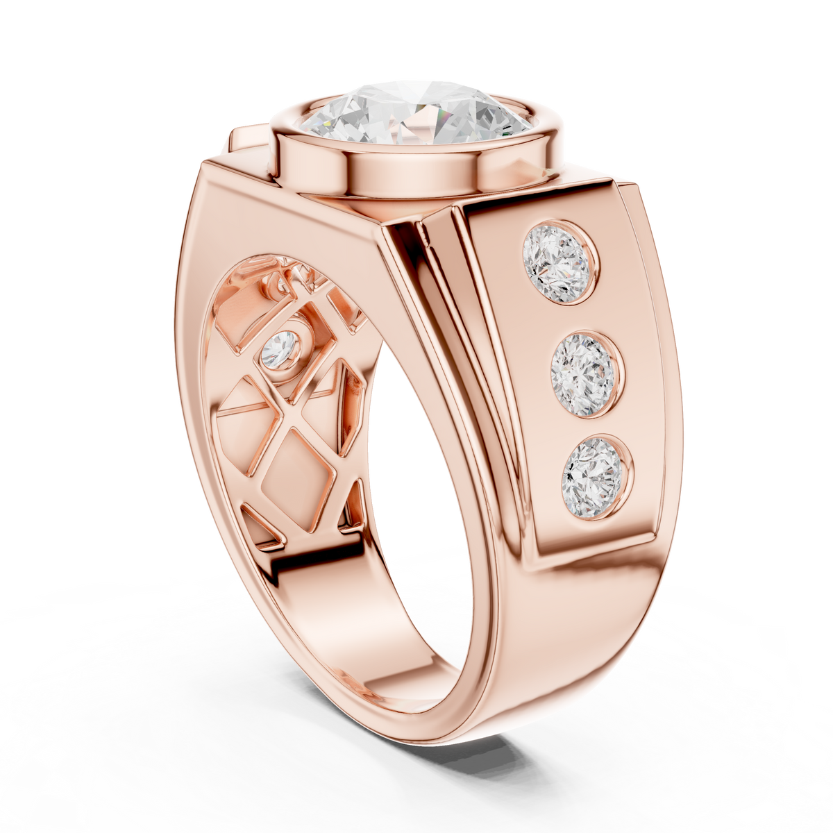14k Solid Rose Gold Lab Grown Round Shapes Diamond Elegance Sparkle Men Ring Gift For Birthday - HIGHCARAT DIAMONDS