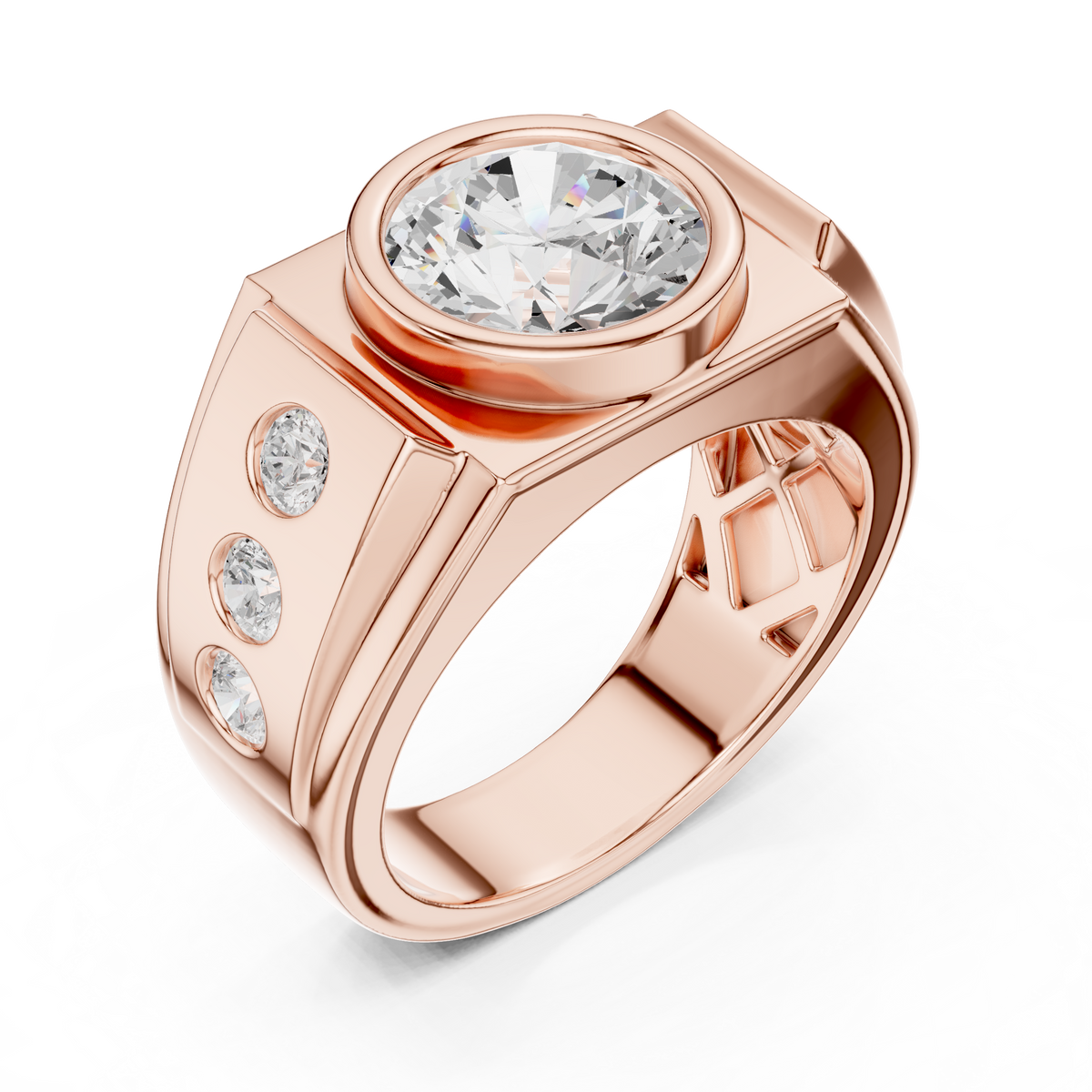 14k Solid Rose Gold Lab Grown Round Shapes Diamond Elegance Sparkle Men Ring Gift For Birthday - HIGHCARAT DIAMONDS