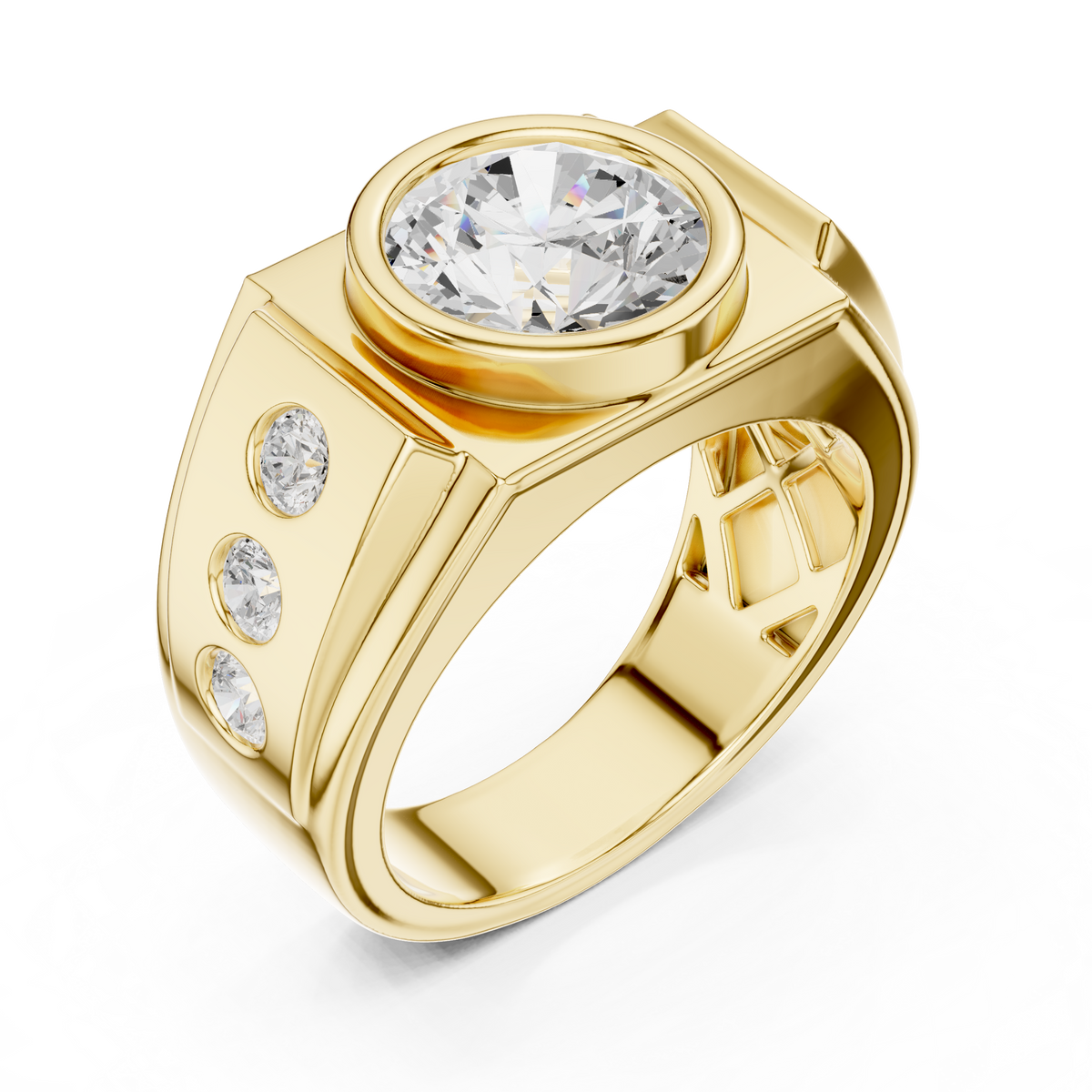 14k Solid Rose Gold Lab Grown Round Shapes Diamond Elegance Sparkle Men Ring Gift For Birthday - HIGHCARAT DIAMONDS
