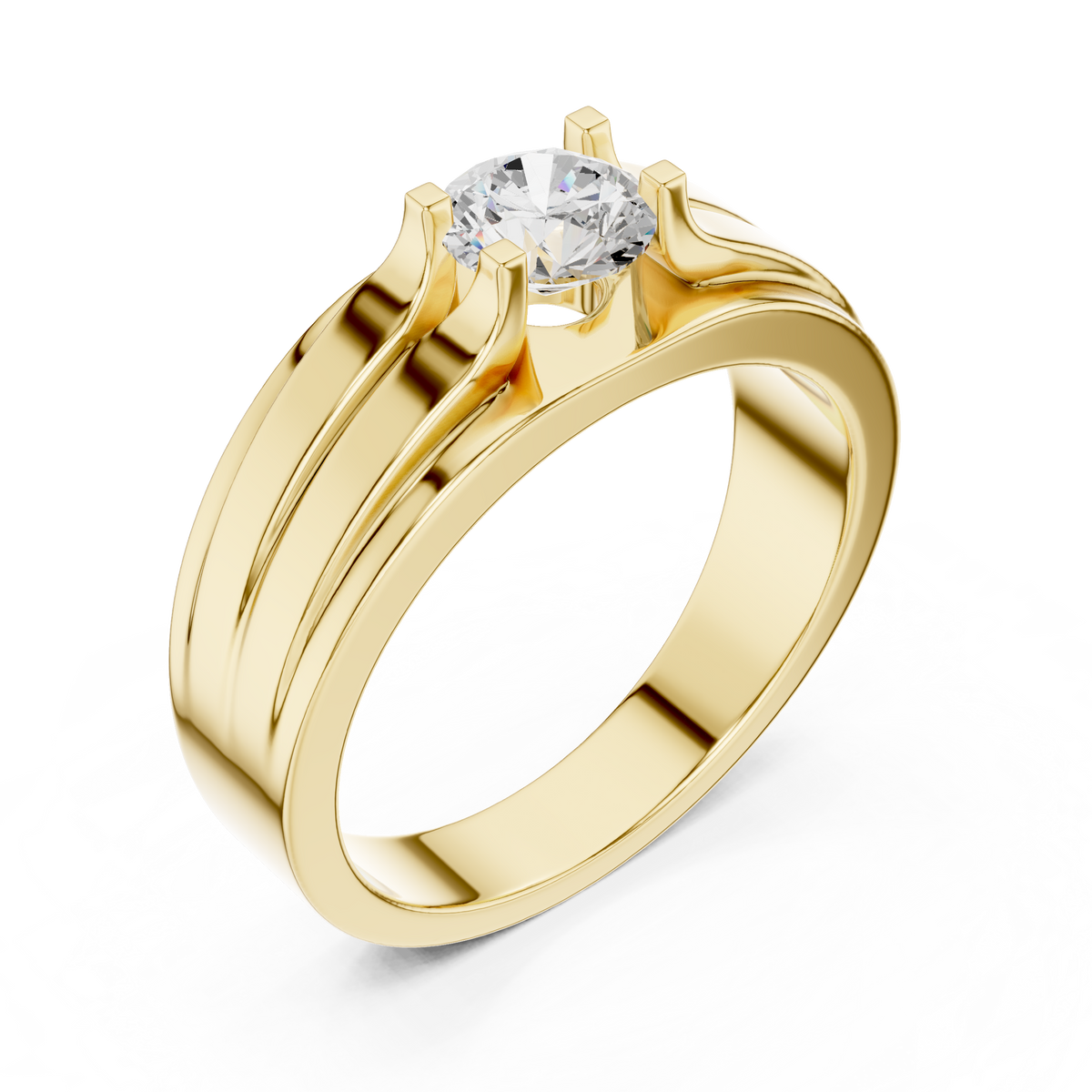 One Stone Round Shape Lab grown Diamond Elegance Vintage 14k Solid Gold Diamond Ring For Men's - HIGHCARAT DIAMONDS