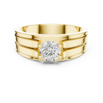 One Stone Round Shape Lab grown Diamond Elegance Vintage 14k Solid Gold Diamond Ring For Men's - HIGHCARAT DIAMONDS