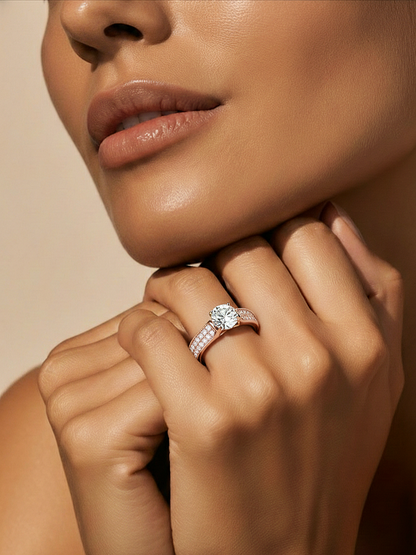 Round Cut Lab Grown Diamond Ring 1.29 CT IGI Certified Pave & Side Stones Anniversary ring her - HIGHCARAT DIAMONDS #wearthelook