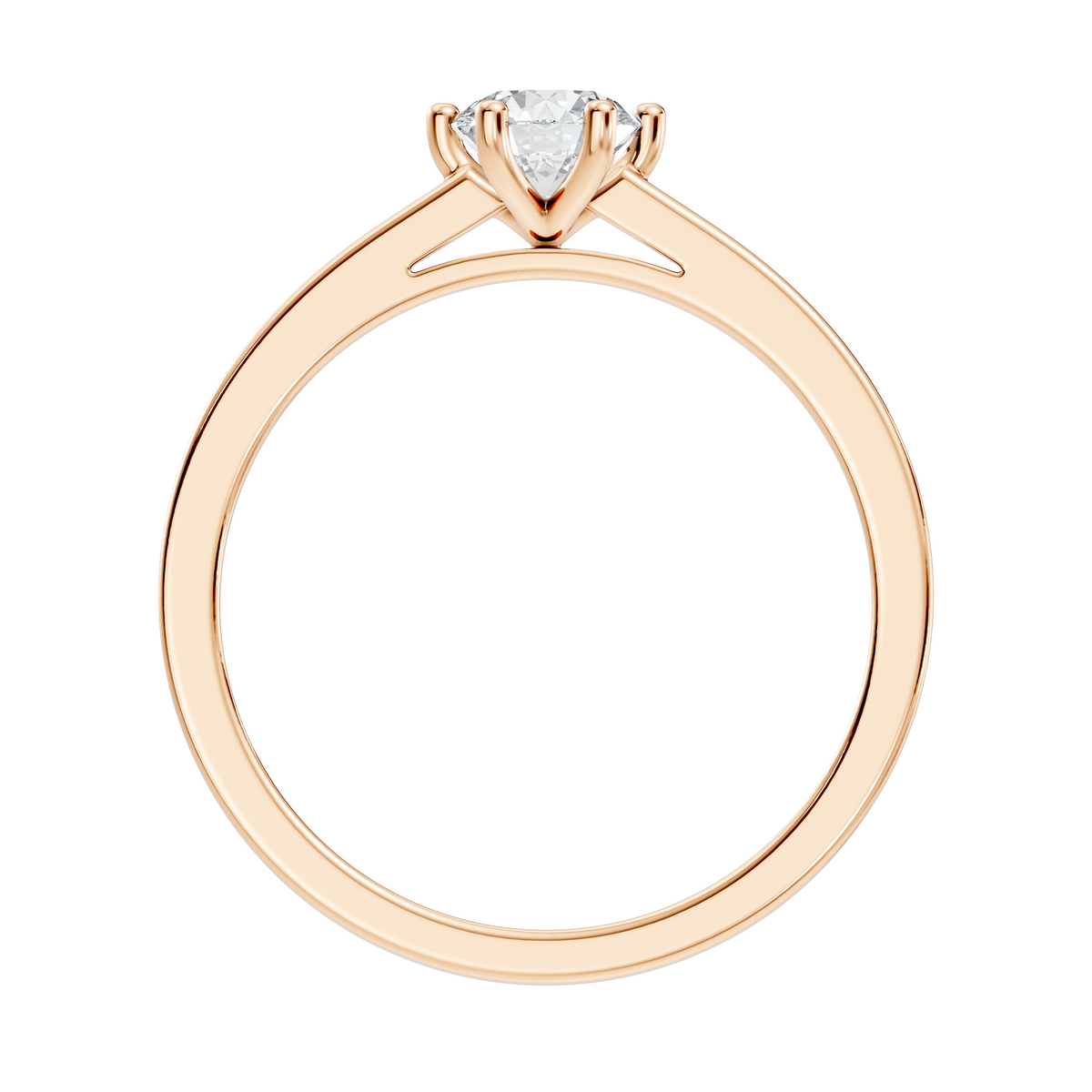 Front view of round cut lab grown diamond solitaire ring
