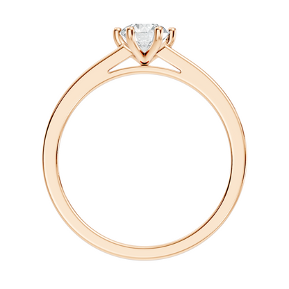 Front view of round cut lab grown diamond solitaire ring