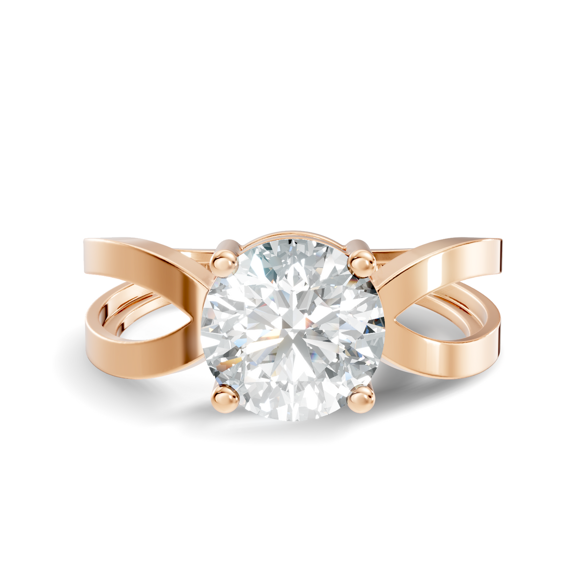 Round Cut Lab Grown Diamond Solitaire Open Twist Ring with polished band design