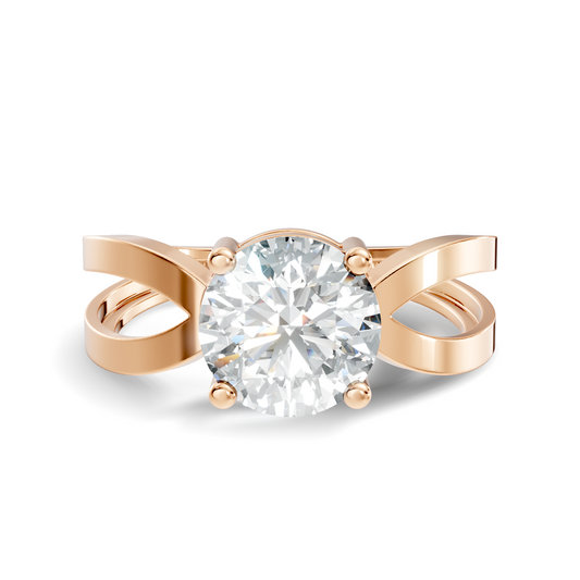 Round Cut Lab Grown Diamond Solitaire Open Twist Ring with polished band design