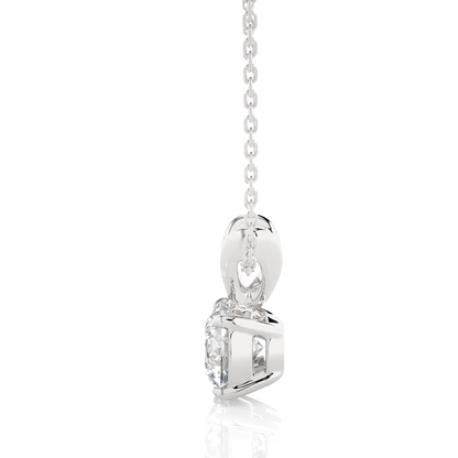 Side profile of round solitaire diamond pendant with V shape bail