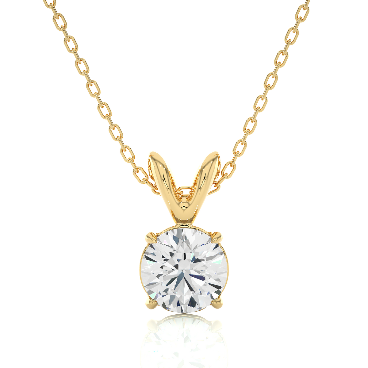 yellow gold round lab diamond solitaire pendant with fine chain design