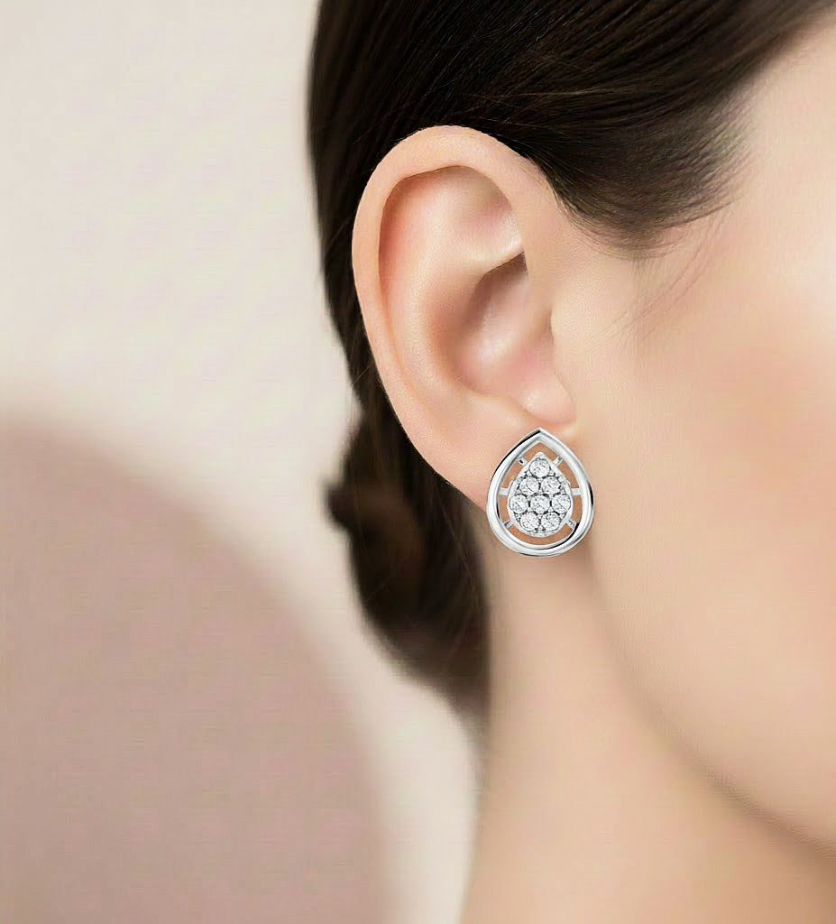 Elegant Round Cut Diamond Studs In 14K White Gold Trending Minimalist Design - HIGHCARAT DIAMONDS