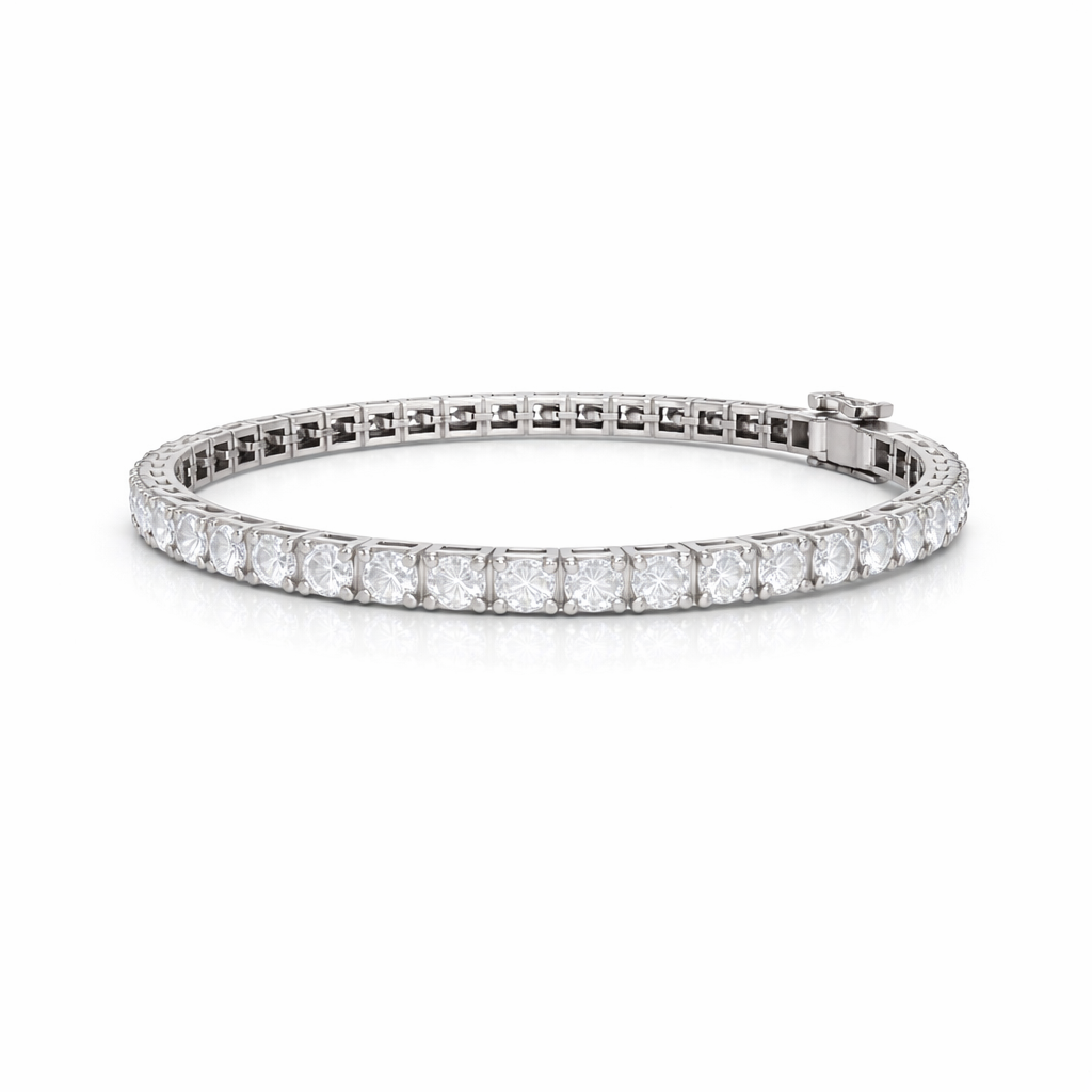 White gold round diamond tennis bracelet with prong set design