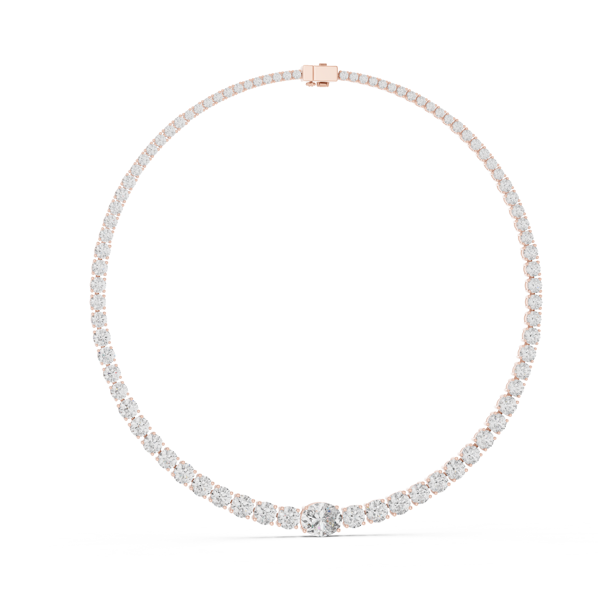 14k Solid Rose Gold Round & Oval Cut Lab Grown fantastic Vintage Diamond Necklace For Bridal Gift - HIGHCARAT DIAMONDS