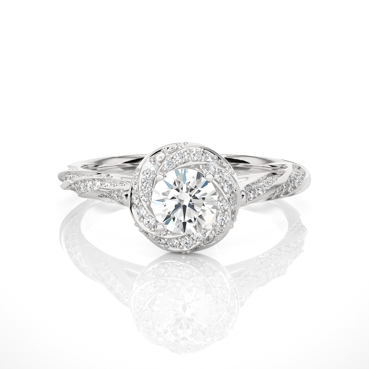 Round Cut Lab Grown Diamond Twisted Accented Ring - HIGHCARAT DIAMONDS