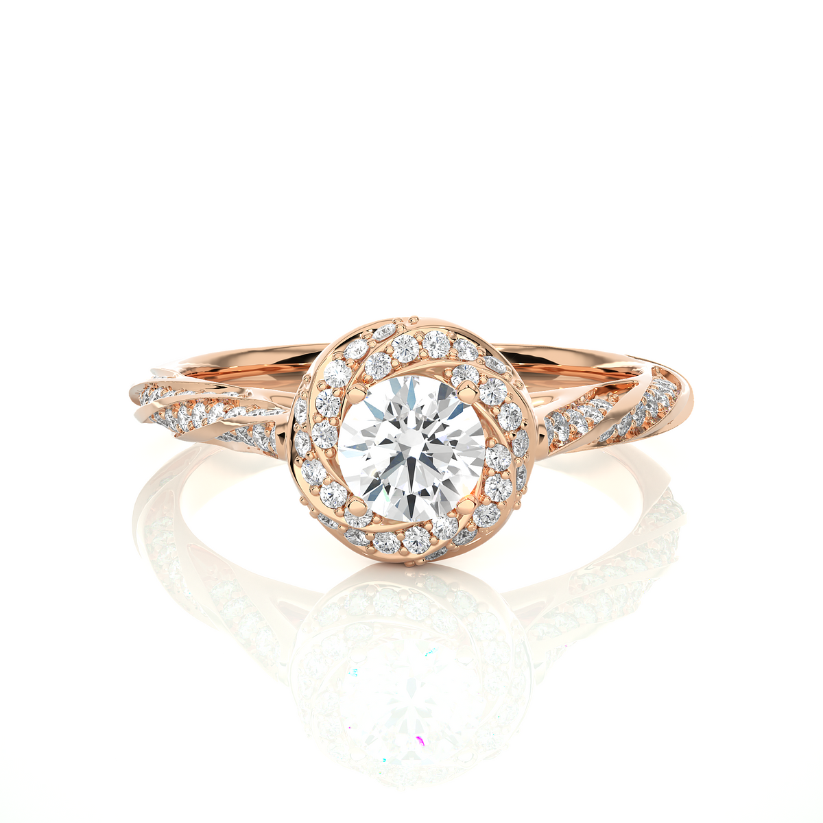 Round Cut Lab Grown Diamond Twisted Accented Ring - HIGHCARAT DIAMONDS