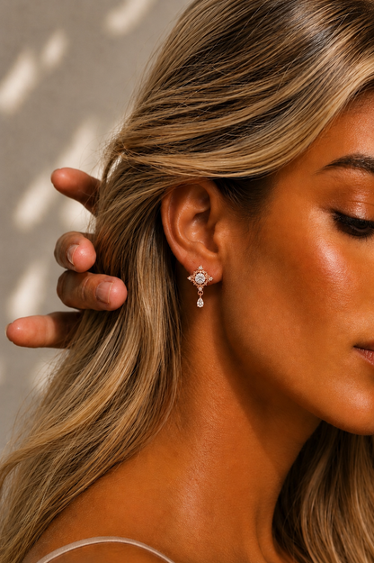 Round Cut Lab Grown Diamond Vintage Halo Pear Drop Earring - HIGHCARAT DIAMONDS #wearthelook