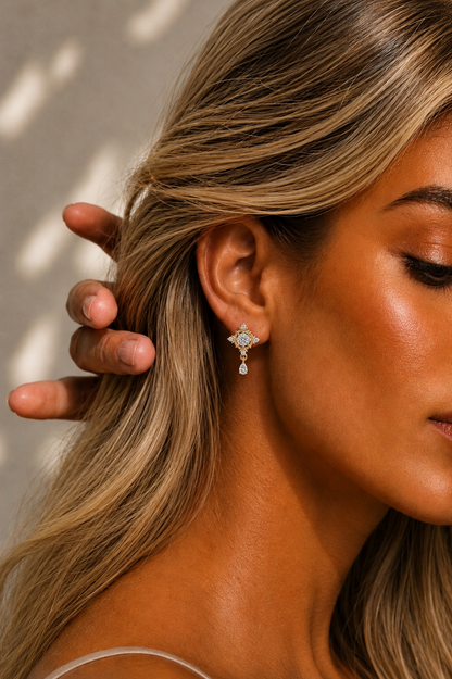 Round Cut Lab Grown Diamond Vintage Halo Pear Drop Earring - HIGHCARAT DIAMONDS #wearthelook