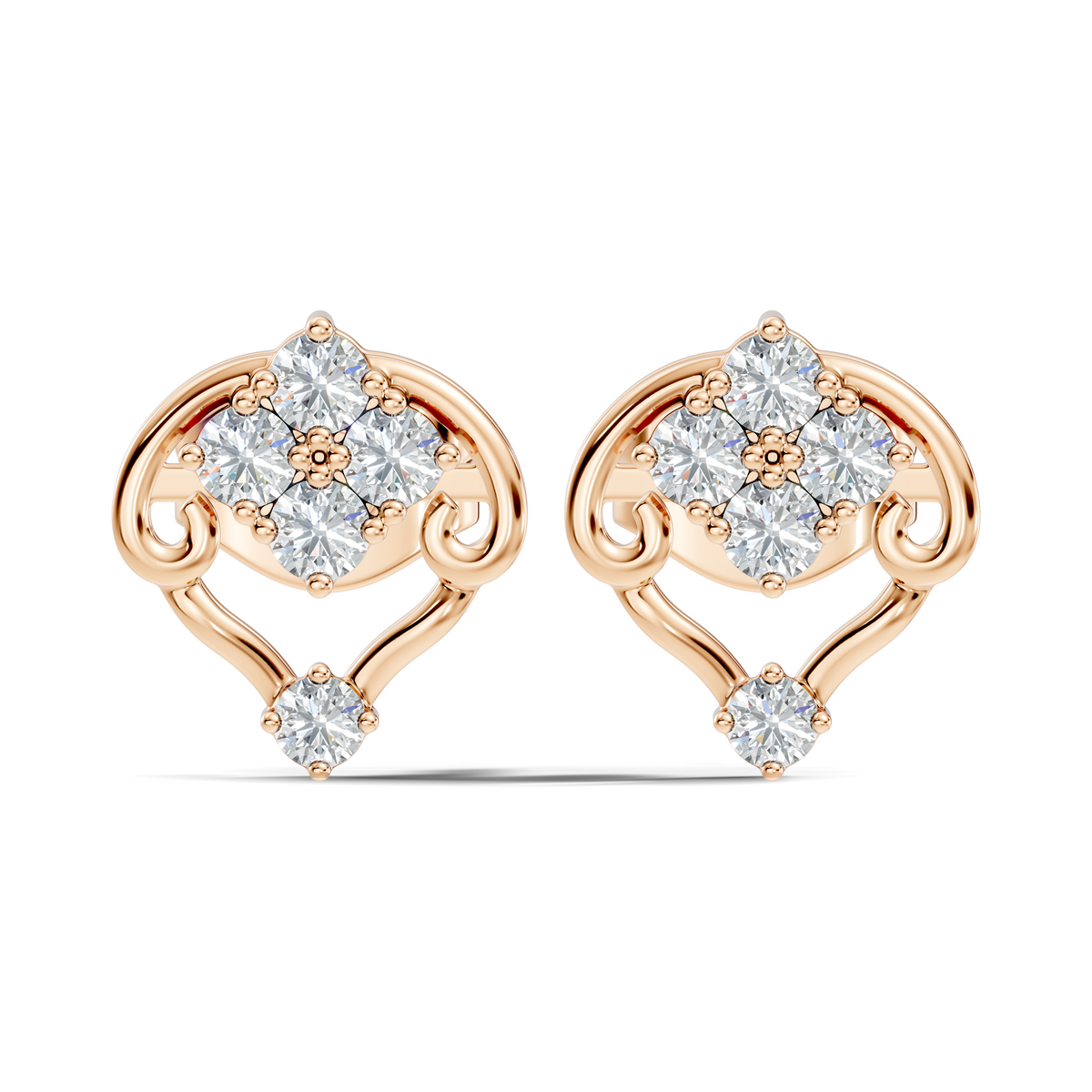 10k Solid Rose Gold Round Shape lab Grown & Natural Diamond Unique Every Wear Diamond Earrings - HIGHCARAT DIAMONDS