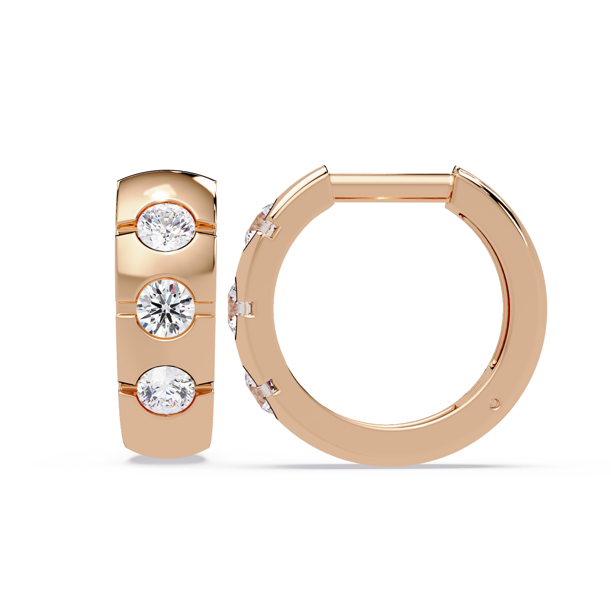 Round Cut Lab Grown Diamond Vintage Three Stone Hoop Earring - HIGHCARAT DIAMONDS