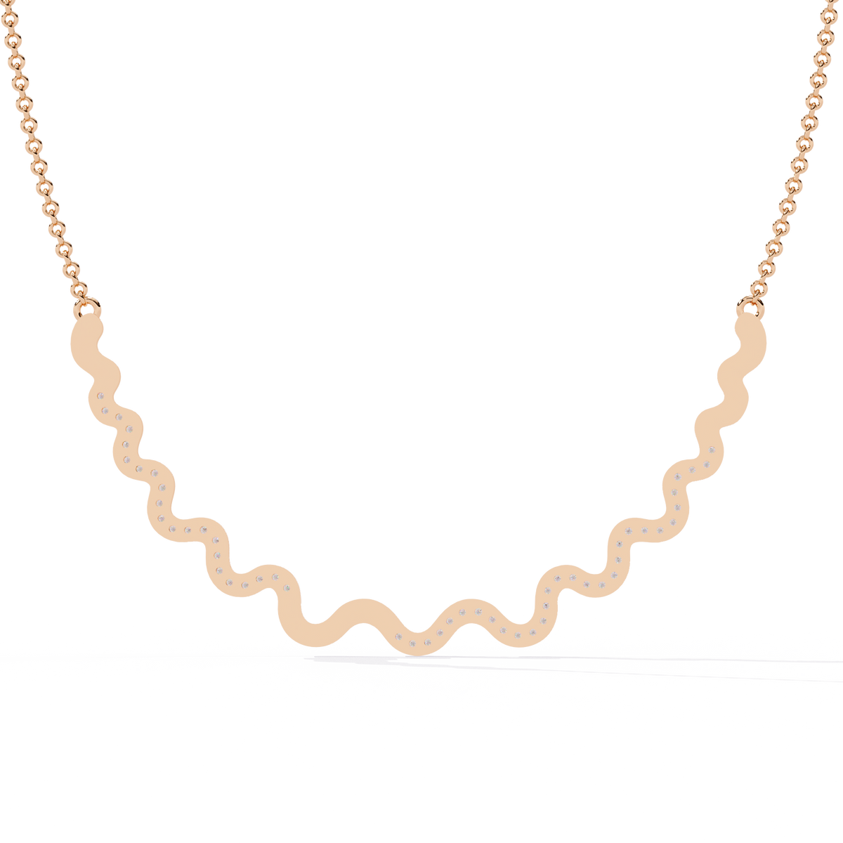Artistic lab grown diamond necklace with fluid wave setting
