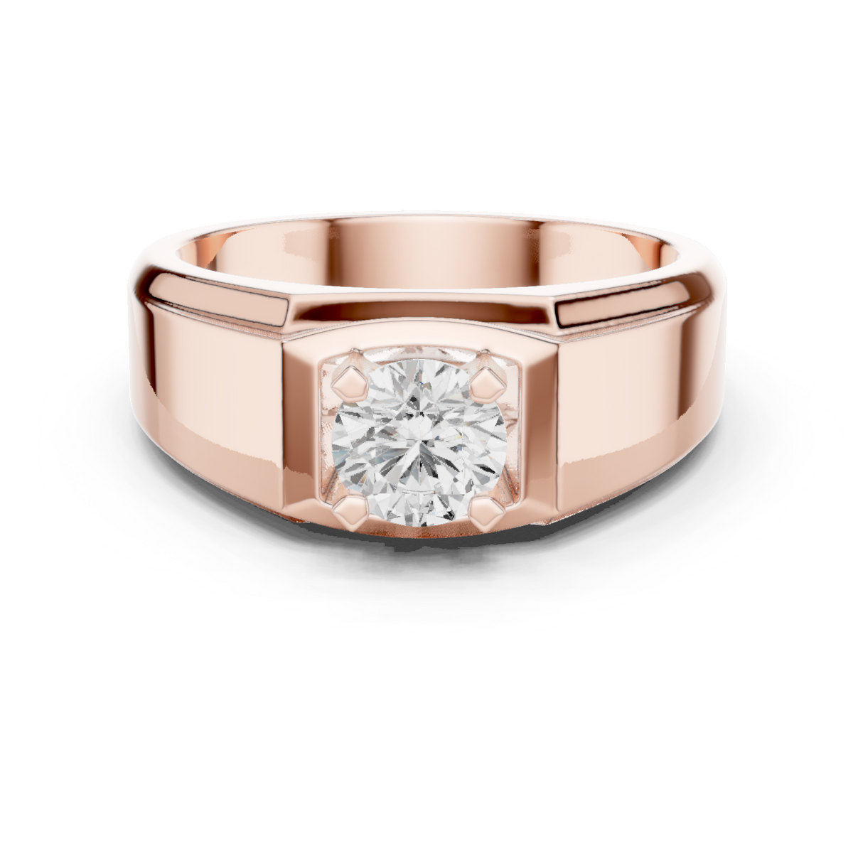 18k Solid Rose Gold Round Cut Lab Grown Diamond Sizzling Sparkling Every Day Classic Diamond Ring for Men - HIGHCARAT DIAMONDS