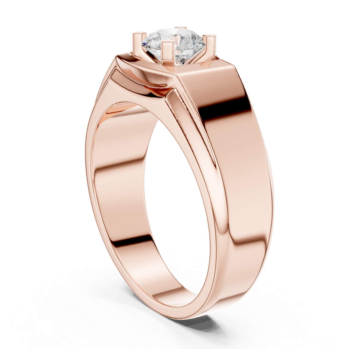 18k Solid Rose Gold Round Cut Lab Grown Diamond Sizzling Sparkling Every Day Classic Diamond Ring for Men - HIGHCARAT DIAMONDS