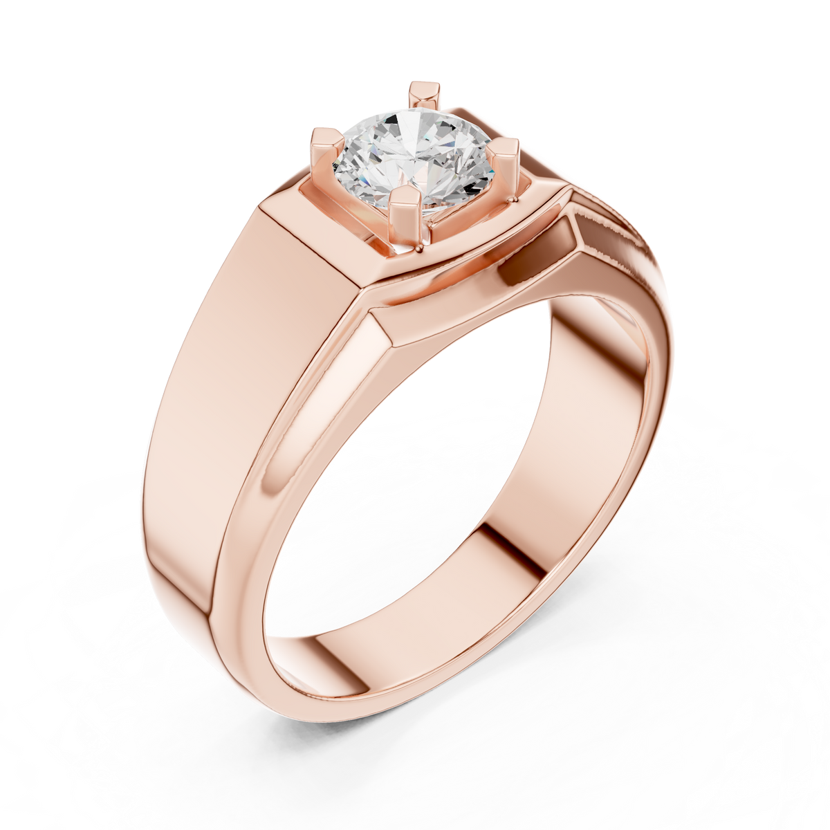 18k Solid Rose Gold Round Cut Lab Grown Diamond Sizzling Sparkling Every Day Classic Diamond Ring for Men - HIGHCARAT DIAMONDS