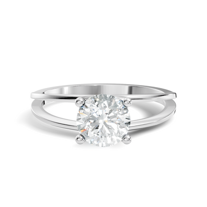 Round Cut Lab Grown Solitaire Prong Set Diamond Cluster Ring with polished band design