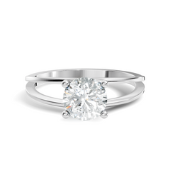 Round Cut Lab Grown Solitaire Prong Set Diamond Cluster Ring with polished band design