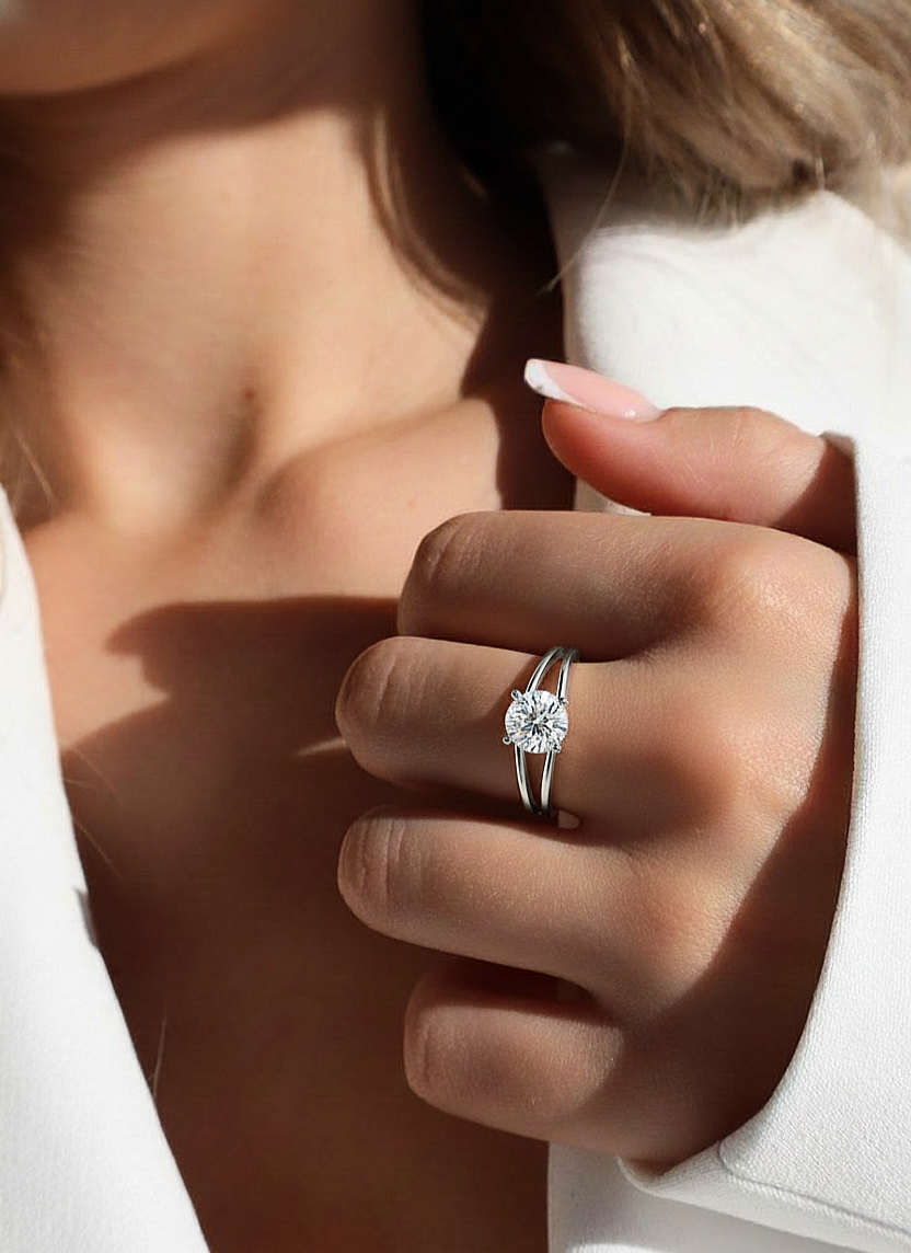 Hand wearing round shape lab diamond cluster ring