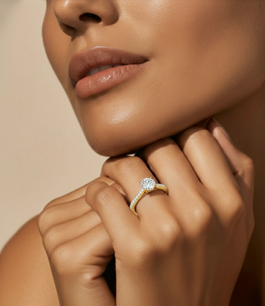 Round Cut Lab grown Diamond,14k solid rose gold   Engagement Accented  Ring For Special - HIGHCARAT DIAMONDS #wearthelook