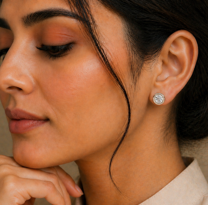 Round Cut Lab grown Diamond Bezel Set White Gold Earring - HIGHCARAT DIAMONDS #wearthelook