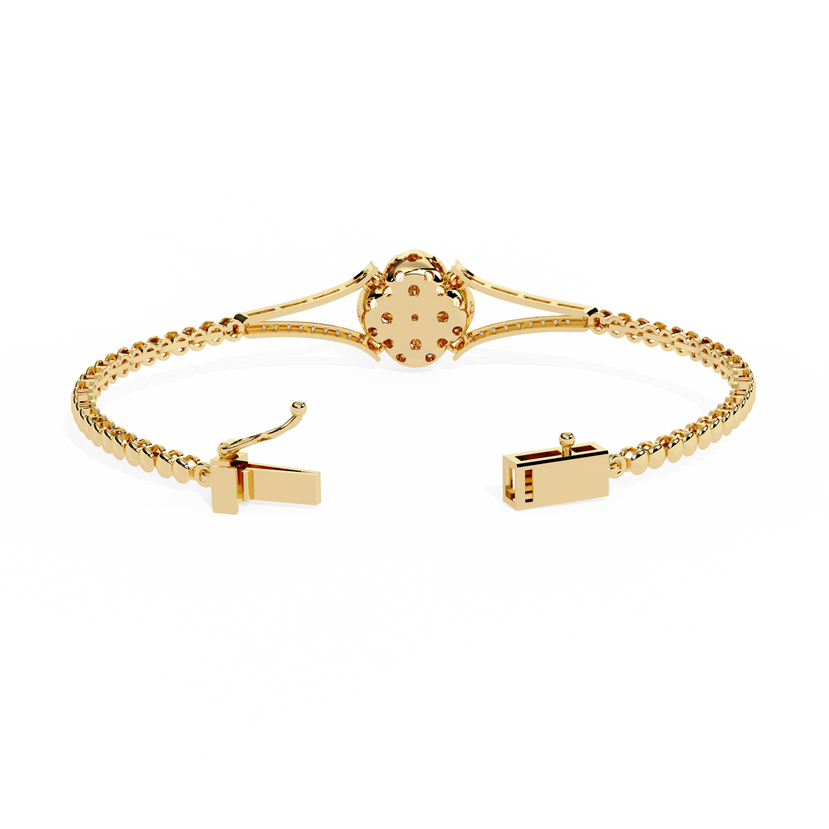 Round Cut Natural Diamond Elegant  Art Deco 10k Solid Yellow Gold Dainty Statement Cuff Bracelet For Women's - HIGHCARAT DIAMONDS