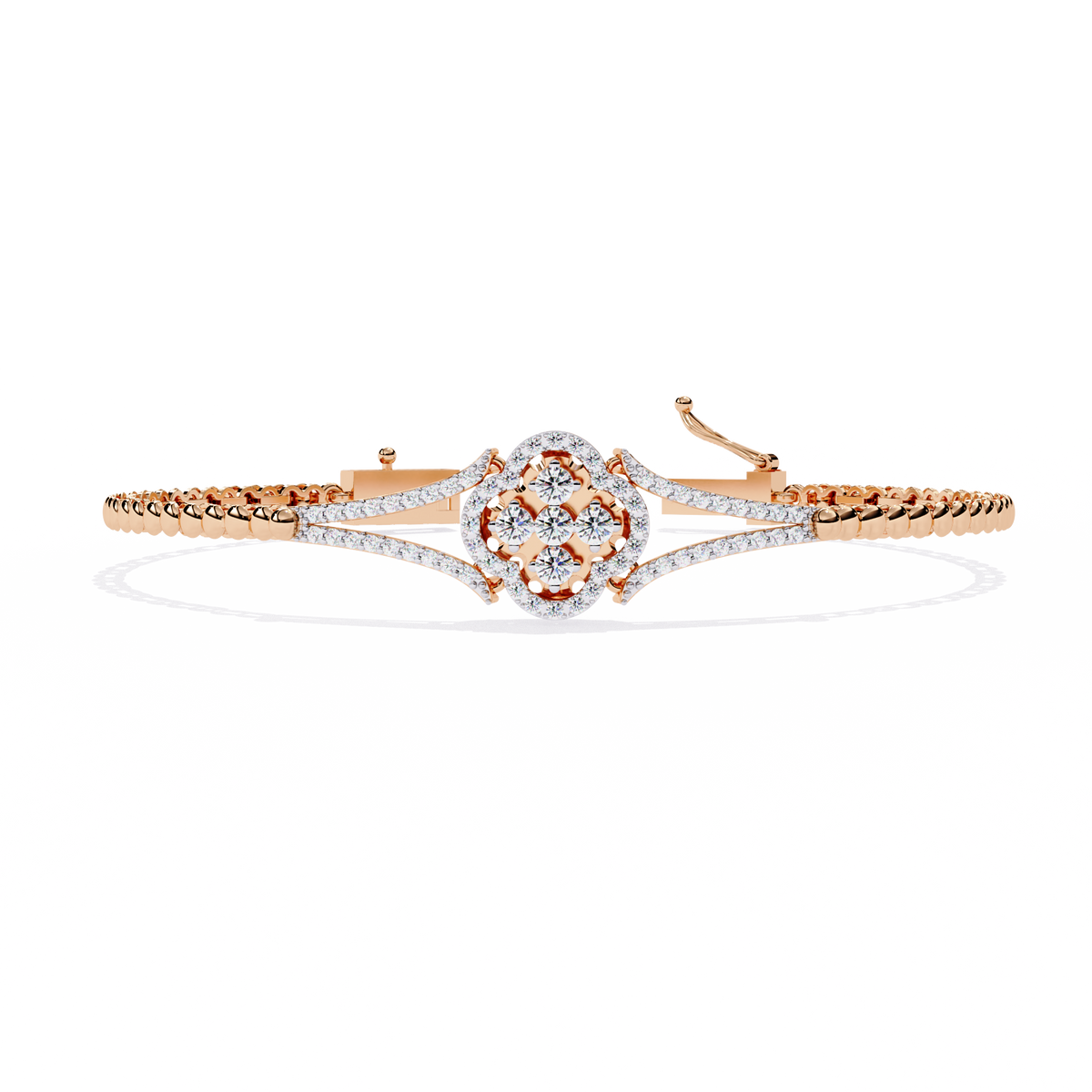 Round Cut Natural Diamond Elegant  Art Deco 10k Solid Yellow Gold Dainty Statement Cuff Bracelet For Women's - HIGHCARAT DIAMONDS