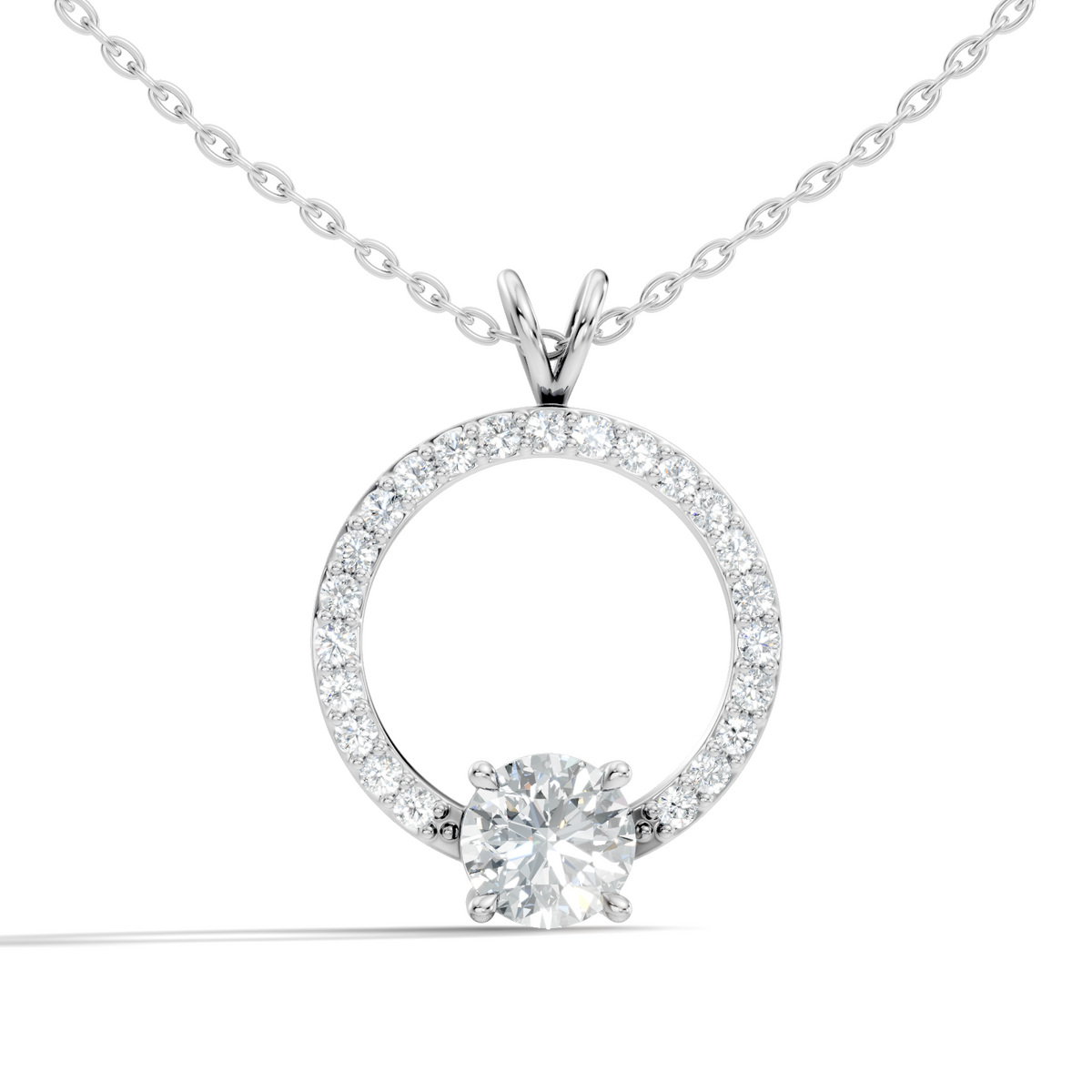 Round Shape Lab Grown Diamond 1.71 Ct 18k Solid White Gold Diamond Pendent For Her - HIGHCARAT DIAMONDS