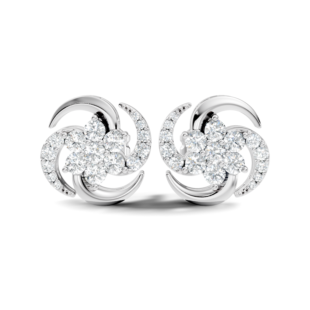 Timeless 14K Solid Rose Gold Floral Swirl Diamond Stud Earrings Everyday To Party Wear - HIGHCARAT DIAMONDS