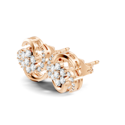 Timeless 14K Solid Rose Gold Floral Swirl Diamond Stud Earrings Everyday To Party Wear - HIGHCARAT DIAMONDS