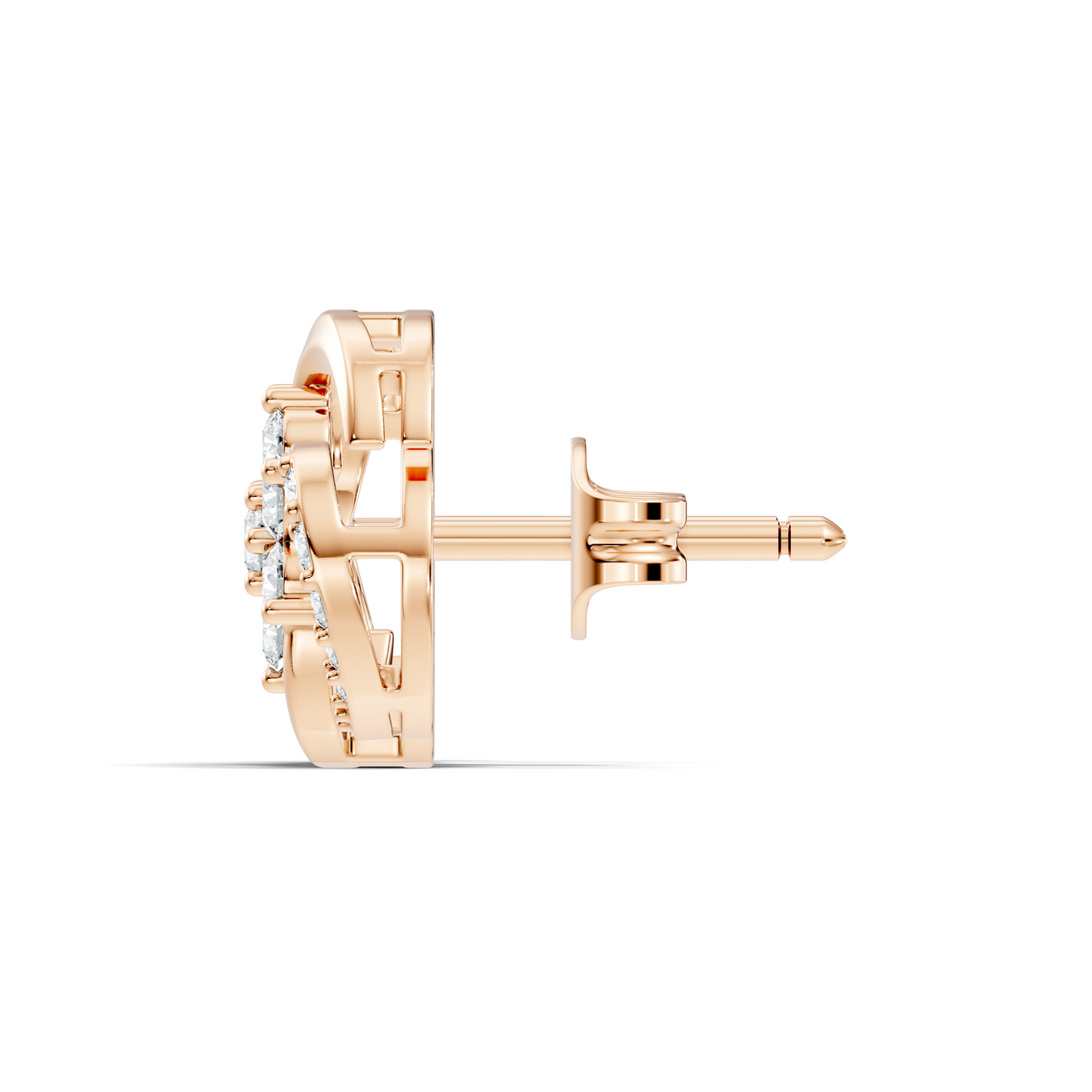 Timeless 14K Solid Rose Gold Floral Swirl Diamond Stud Earrings Everyday To Party Wear - HIGHCARAT DIAMONDS