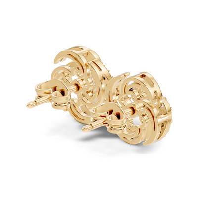 Timeless 14K Solid Rose Gold Floral Swirl Diamond Stud Earrings Everyday To Party Wear - HIGHCARAT DIAMONDS