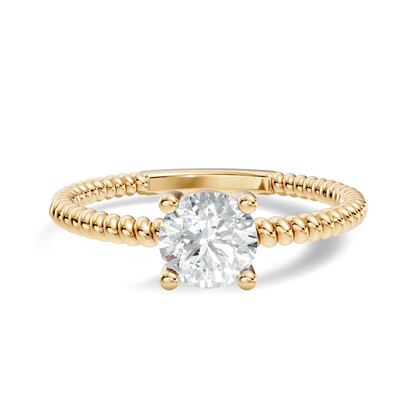 Front view of round cut solitaire lab grown diamond ring