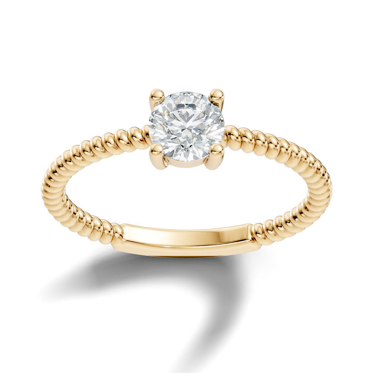 Side profile of round cut solitaire lab grown diamond ring